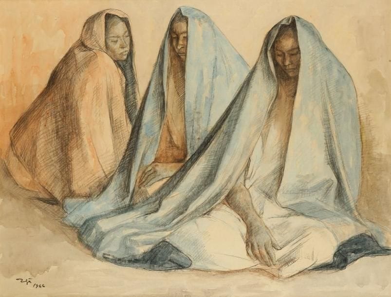 Francisco ZUNIGA [mexicain] (1912 - 1998)
Trois femmes, 1966. Pastel et aquarelle. Signé et daté en bas à gauche. 50 x 66 cm. Bibliographie: Catalogue raisonné, volume III Dessins, numéro 1305