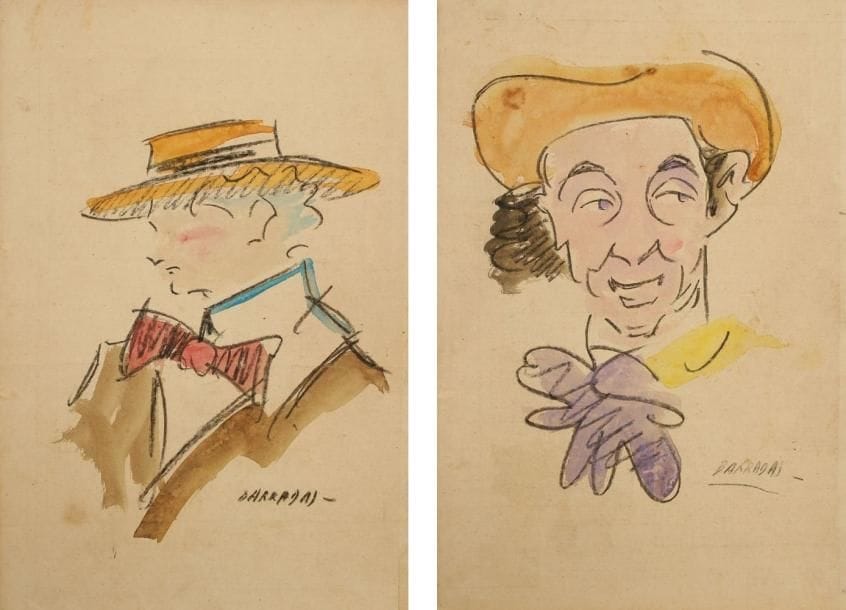 Rafael BARRADAS [uruguayen] (1890 - 1929)
Portraits d'homme au chapeau. Ensemble de 2 aquarelles et crayons gras. Signés en bas à droite. 35 x 24 cm chaque