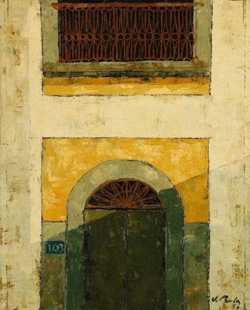 José - Paulo MOREIRA DE FONSECA [brésilien] (1922 - 2004)
A porta verde, 1961. Huile sur toile. Signée et datée en bas à droite. Signée, datée et titrée au dos. 27 x 22 cm