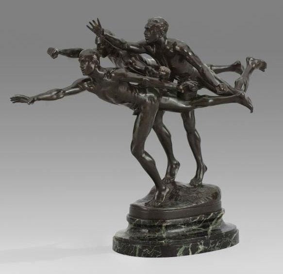 Alfred BOUCHER (1850 - 1934)
Au but. Sculpture en bronze patiné. Signée sur la terrasse. Marque du fondeur Siot à Paris. Socle en marbre. Hauteur: 27.50 cm
