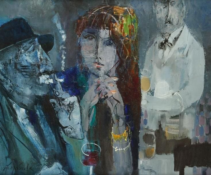 Makoto MASUDA [japonais] (1902 - 1989)
Au café. Huile sur toile. Signée en bas à gauche. 46 x 55 cm