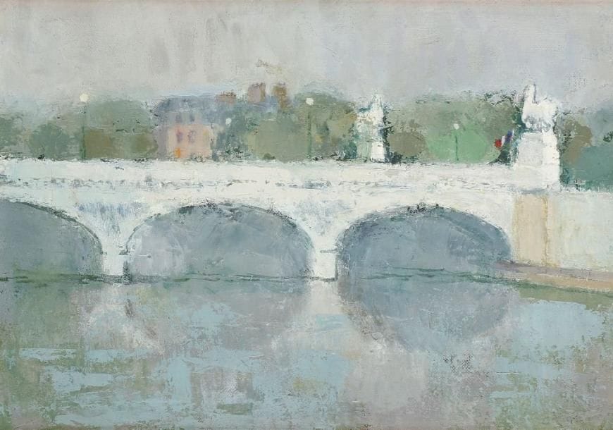 Michimasa OKURA [japonais] (né en 1925)
Pont d'Iéna, 1967. Huile sur toile. Signée en bas à droite. Signée, datée et titrée au dos. 24 x 33 cm