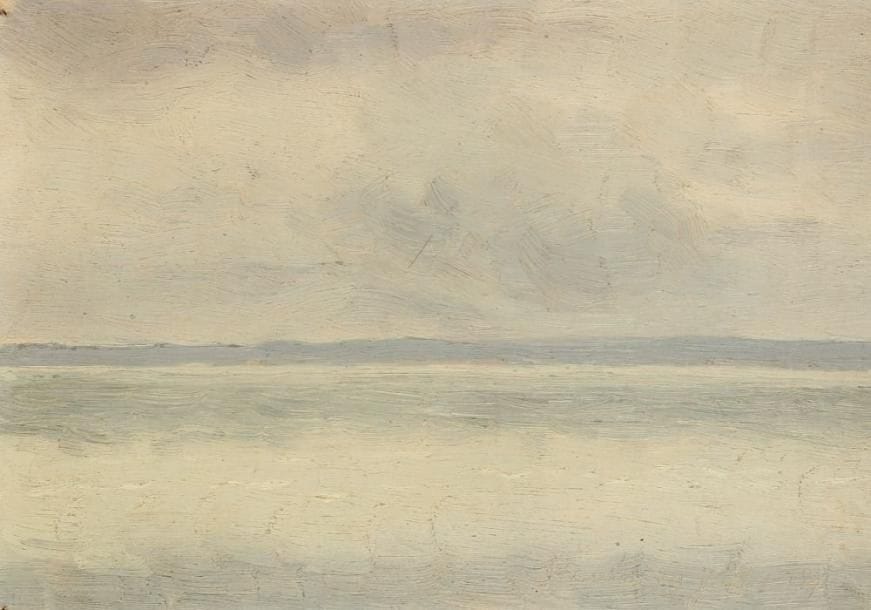 Charles LACOSTE (1870 - 1959)
Vue du bassin d'Arcachon, 1891. Huile sur papier. Datée 29 juillet 1891 et située Arcachon en bas à droite. (Petit manque dans un angle et trous de punaise). 16 x 23.2 cm