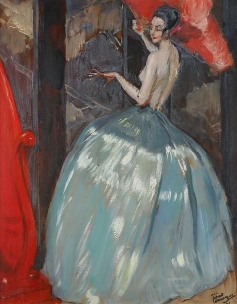Jean - Gabriel DOMERGUE (1889 - 1962)
Femme à la robe bleue, 1921. Huile sur isorel. Signée et datée en bas à droite. 50 x 40 cm