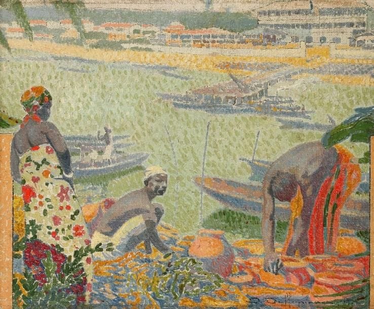 David DELLEPIANE (1866 - 1932)
Marchands d'épices en Afrique, 1922. Huile sur toile. Signée et datée en bas à droite. 23.5 x 28.5 cm