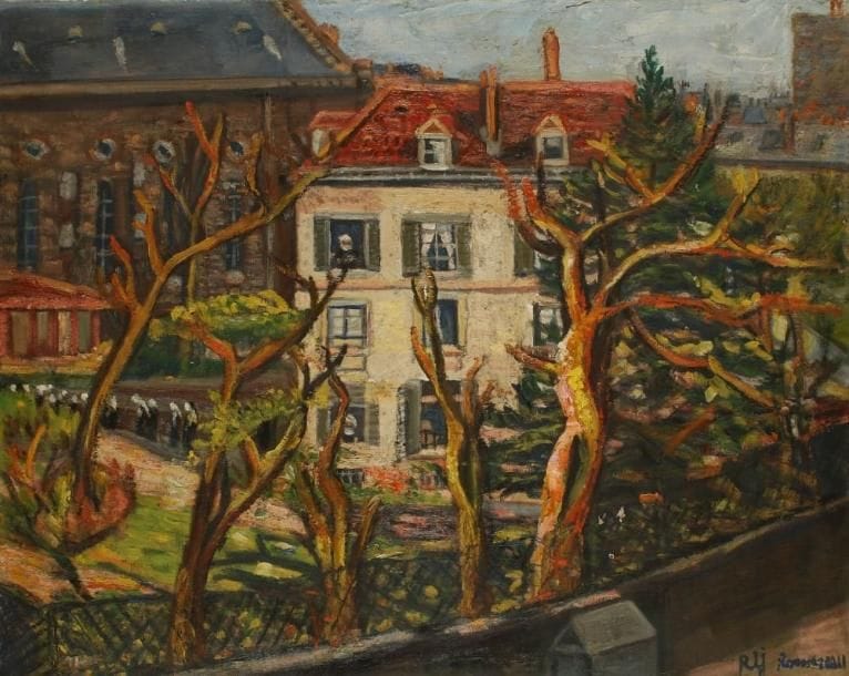 Jeanne RIJ - ROUSSEAU (1870 - 1956)
Couvent des soeurs, rue Notre - Dame - des - Champs. Huile sur toile. Signée en bas en droite. Titrée et signée au dos. 73 x 92 cm
