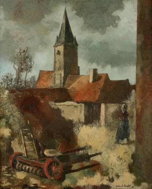 Roland OUDOT (1897 - 1981)
Cour de ferme, 1931. Huile sur toile. Signée et datée en bas à droite. 65 x 55 cm