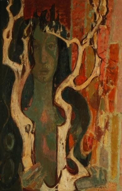 Jean AUJAME (1905 - 1965)
Fille verte aux racines, 1958. Huile sur toile. Signée en bas à droite. Datée et titrée au dos. 92 x 60 cm