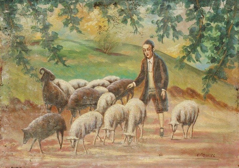 H. FRENKIEL
Le berger. Huile sur toile.Signée en bas à droite.. (accidents). 46 x 65 cm