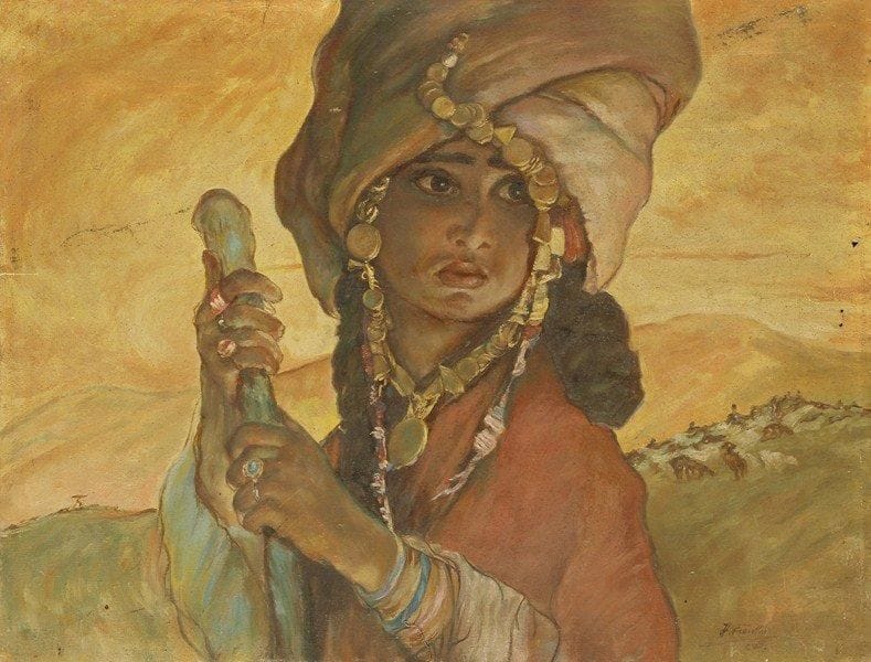 H. FRENKIEL
Jeune femme berbère. Huile sur toile.Signée en bas à droite.. 49 x 63 cm