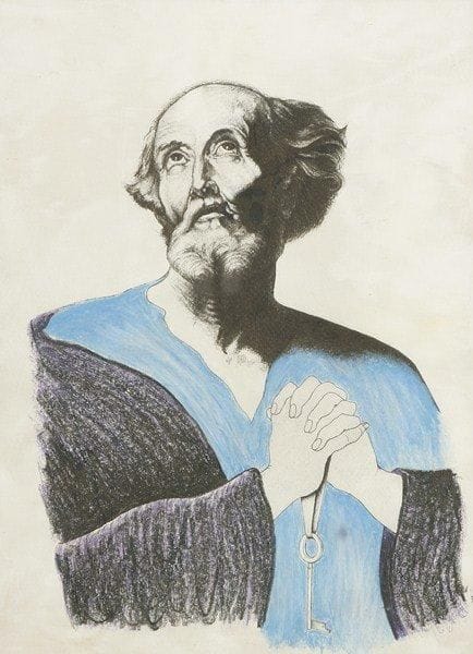 Georges GUESCHWIND
L'homme à la clé, 1975. Pastel et fusain.Signée et datée en bas à droite.. 40 x 30 cm