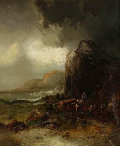 I. ISAÏEV
Tempête sur la mer (d'après Krouse). Huile sur toile. Signée et titrée au dos.75 x 62 cm