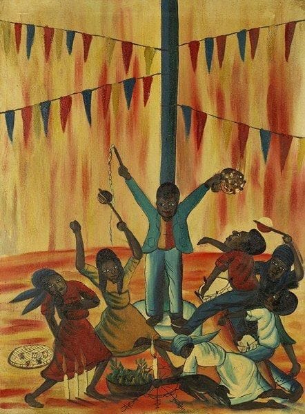 A. JOSEPH
Fête africaine. Huile sur toile.Signée en bas à droite.. 40 x 50 cm