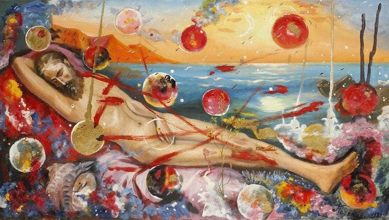 T. KAZAKOVA
Repos, 1989. Huile sur toile.Signée et datée en bas à droite. Signée, datée et titrée au dos.55 x 101 cm