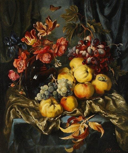 Vera KHILKO
Nature morte aux fruits, 1989. Huile sur toile.Signée en bas à droite. Signée, datée et titrée au dos.73 x 60 cm