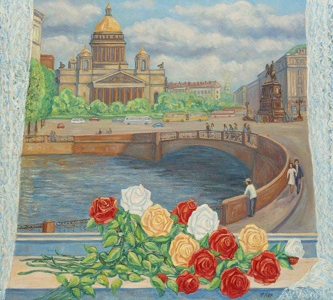 P. KOROBKOV
La vue sur la place Isaakiev, 1993. Huile sur toile.Monogrammée en bas à droite. Signée, datée et titrée au dos.65 x 75 cm