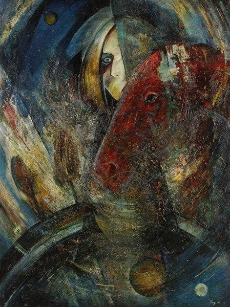I. LOGUINOVA
Portrait de femme, 1990. Huile sur toile.Signée et datée en bas à droite. Signée, datée et titrée au dos.90 x 67 cm