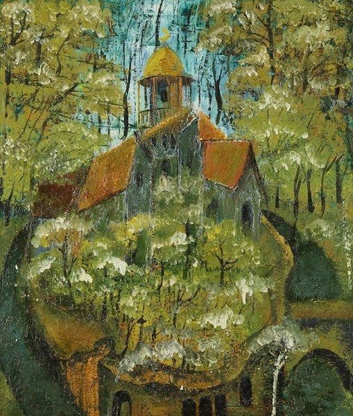 B. MARGUICHVILI
Château Spicart, 1991. Huile sur toile.Signée, datée et titrée au dos.. 46 x 55 cm