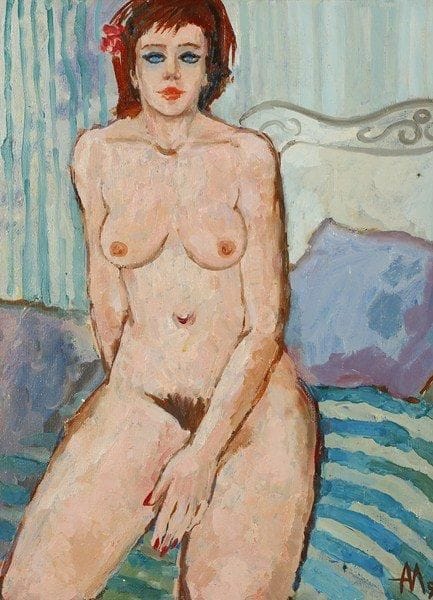 MATYUHIN
Femme nue, 1992. Huile sur toile.Monogrammée et datée en bas à droite. Signée, datée et titrée au dos.60 x 43 cm