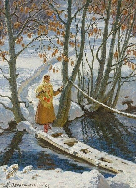 N. OVCHINNIKOV
Soleil de mars, 1992. Huile sur toile.Signée et datée en bas à gauche. Signée, datée et titrée au dos.80 x 60 cm