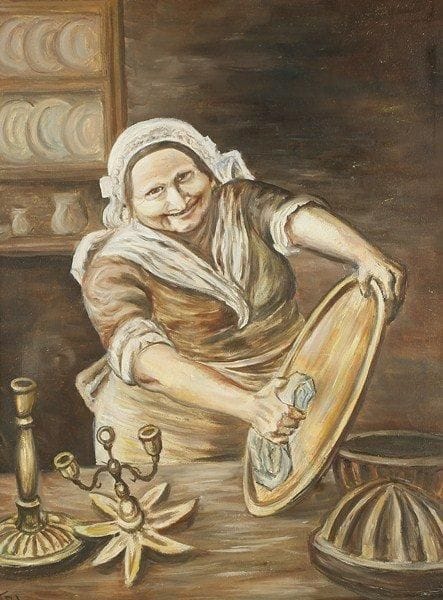 V.A PARANIN
Le nettoyage des cuivres. Huile sur toile.Signée en bas à gauche.. 80 x 60 cm