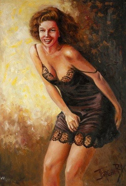 V.A PARANIN
Plaisanterie. Huile sur toile.Signée en bas à droite. Signée et titrée au dos.98 x 78 cm