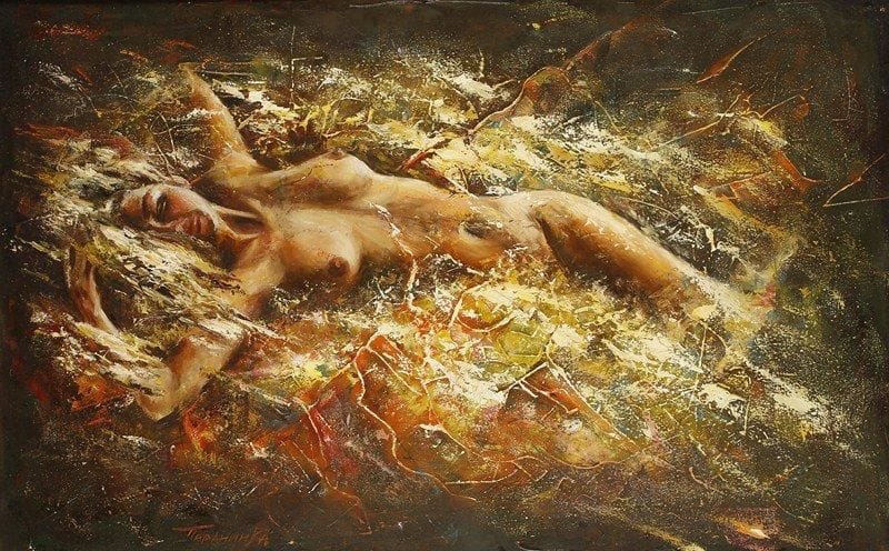V.A PARANIN
Symphonie jaune. Huile sur toile.Signée en bas à gauche. Signée et titrée au dos.60 x 97 cm