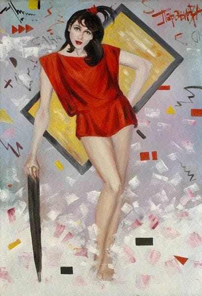V.A PARANIN
Oksana au parapluie. Huile sur toile.Signée en haut à droite. Signée et titrée au dos.118 x 82 cm