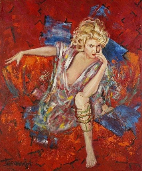 V.A PARANIN
Femme en rouge, 1992. Huile sur toile.Signée en bas à gauche. Signée, datée et titrée au dos.95 x 80 cm