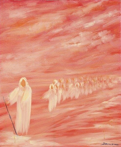 BANON
Le passage des Hébreux à la mer rouge, 1984. Huile sur toile.Signée en bas à droite. Titrée et datée au dos.100 x 100 cm