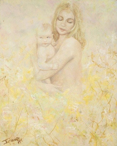 V.A PARANIN
L'amour, 1993. Huile sur toile.Signée et datée en bas à gauche. Signée, datée et titrée au dos.(enfoncements). 100 x 80 cm