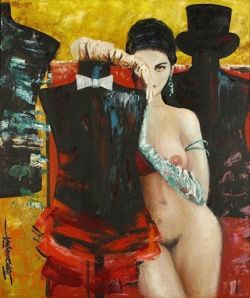 V.A PARANIN
Femme et mannequin, 1992. Huile sur toile.Signée en bas à gauche. Signée, datée et titrée au dos.80 x 95 cm