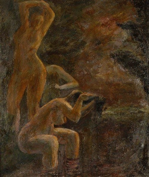 A.S RONINE
Les fées de la nuit, 1991. Huile sur toile.Signée en bas à droite. Signée, datée et titrée au dos.60 x 80 cm