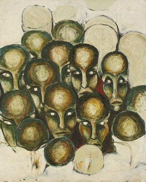 ÉCOLE RUSSE
Les têtes. Huile sur toile.Non signée.. 81 x 65 cm
