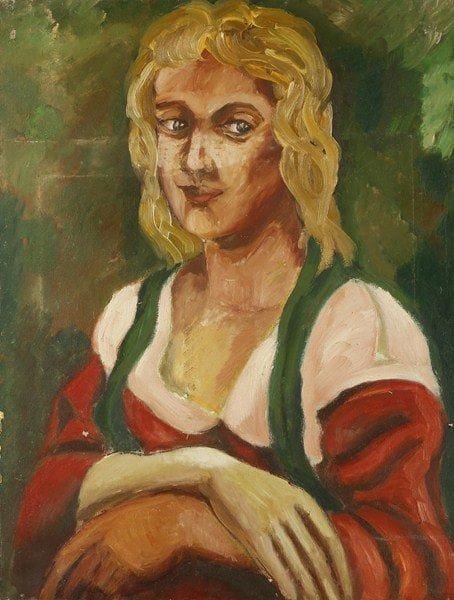 ÉCOLE RUSSE
Portrait de femme blonde. Huile sur toile.Non signée.. 60 x 46 cm
