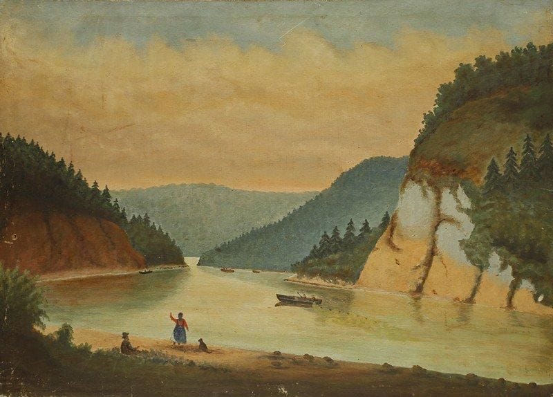 ÉCOLE RUSSE
Lac de montagne, 1934. Huile sur toile.Non signée. Titrée et datée au dos.60 x 96 cm