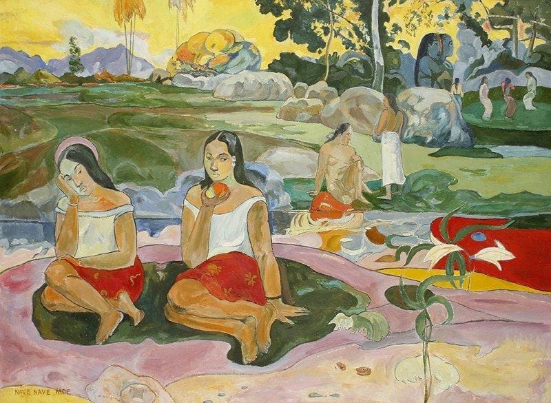 V. RYABOV
Nave Nave Move d'après Gauguin, 1992. Huile sur toile. Signée, datée et titrée au dos.74 x 100 cm