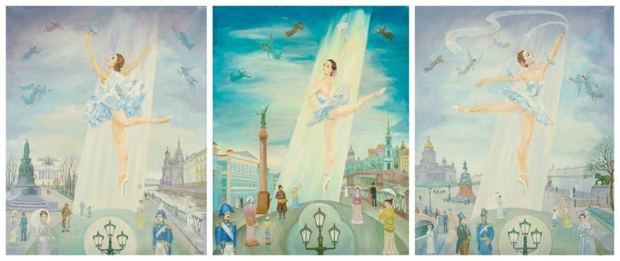 V. RYABOV
Ballet 1, 3 et 4, 1994. Huile sur toile.Signée en bas à droite. Signée, datée et titrée au dos.82 x 66 cm
