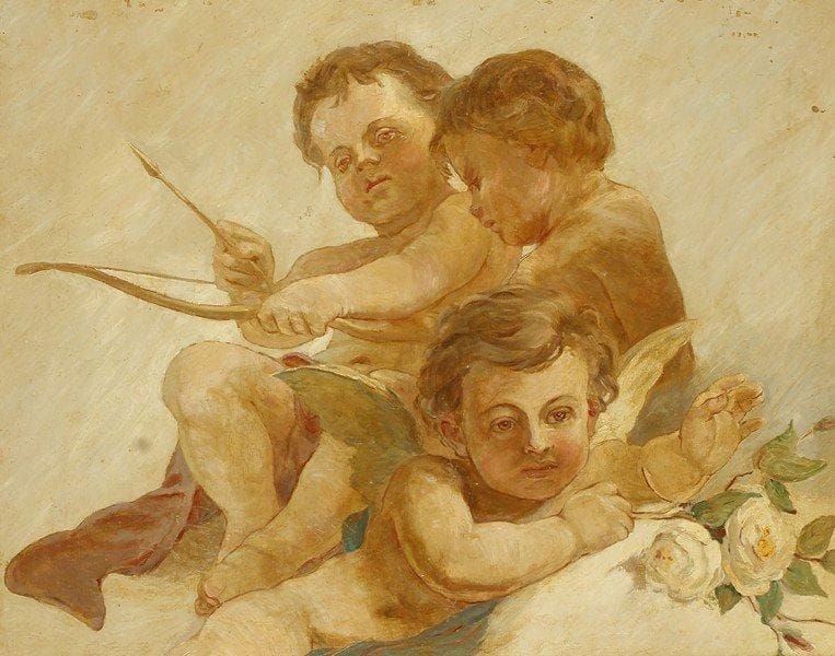 V. RYABOV
Les anges. Huile sur toile. Signée au dos.69 x 85 cm