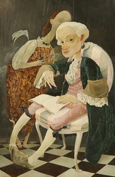 I. SERAKH
Poète et sa muse, 1991. Huile sur toile.Signée, datée et titrée au dos. sur une étiquette. 60 x 40 cm
