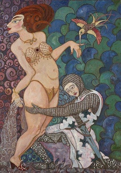S.A CHAPLYGUIN
Rêve d'amour, 1993. Huile sur toile et pierres brillantes.Monogrammée en bas à gauche. Signée, datée et titrée au dos.70 x 50 cm