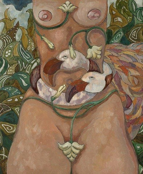 S.A CHAPLYGUIN
Femmes aux flamands, 1994. Huile sur toile.Monogrammée en bas à droite.. 70 x 60 cm