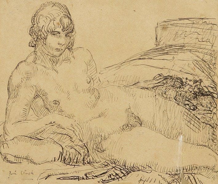 José CLAVOS
Jeune femme allongée. Encre.Signée en bas à gauche.. 22 x 26 cm