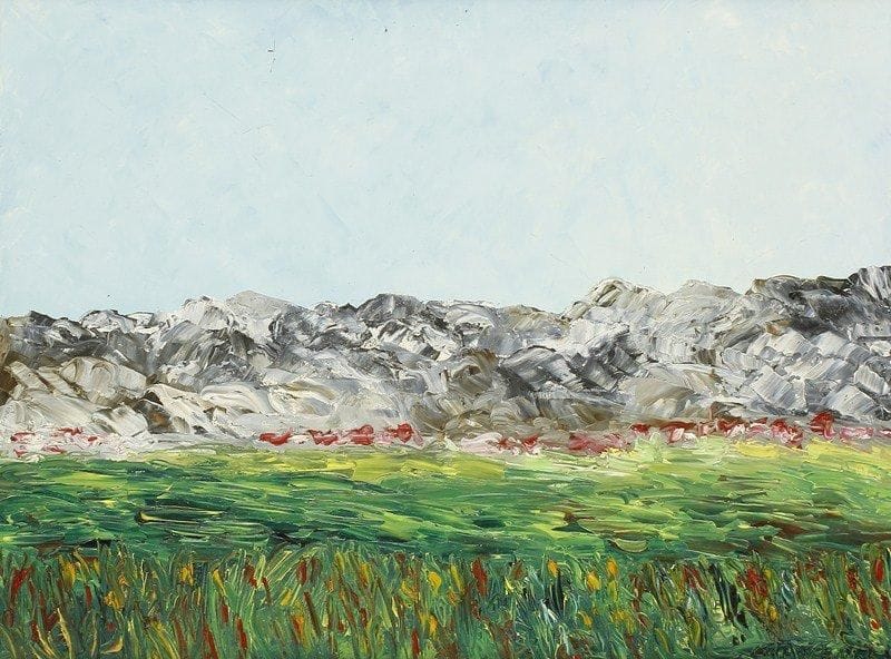 L.V CRAVEN
Paysage de montagne, 1990. Huile sur toile.Signée en bas à droite. Signée et datée au dos.61 x 46 cm