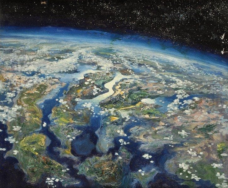 G.V FEDOROV
Vue de la terre - Bouquet de fleur, 1993. Huile sur panneau.Signée en bas à droite.. (composition au dos). 67 x 57 cm