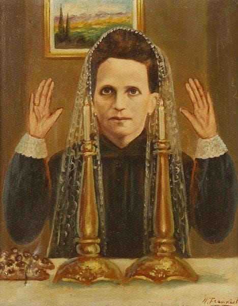 H. FRENKIEL
La bénédiction du Shabbat. Huile sur toile.Signée en bas à droite.. (accidents). 46 x 38 cm