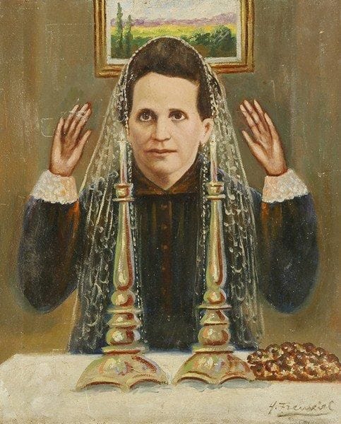 H. FRENKIEL
La bénédiction du Shabbat. Huile sur toile.Signée en bas à droite.. 46 x 38 cm