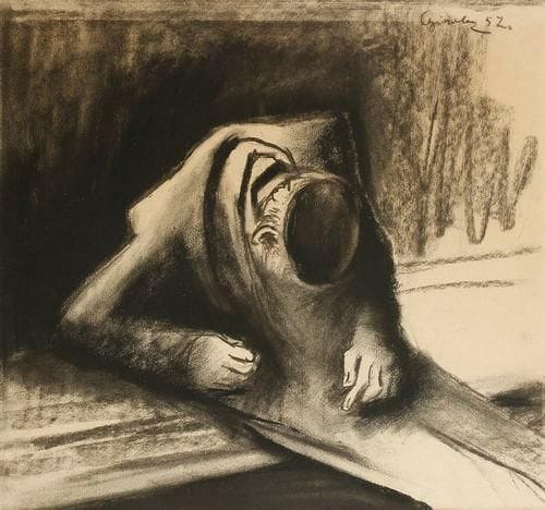 CZINOLEVY (?)
Vieux juif, 1957. Fusain sur papier. Signé et daté en haut à droite. 38 x 40/cm (à vue)