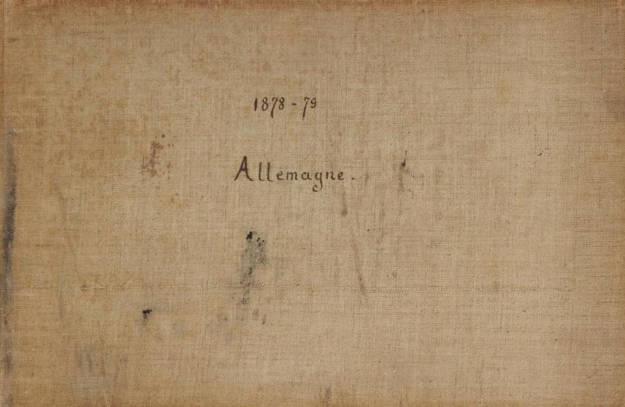 Série de quatre albums de voyages en Allemagne, France et Suisse  Pierre DIETERLEN (actif en France dans la deuxième moitié du XIXe siècle)   1878 - 1879 30 dessins (environ), vues d'Allemagne : Rathsamhausen, Augsbourg, Bamberg, Nuremberg, Dresde, Ratisbonne, Dresde, Gottingen... Plume et encre brune et noire. 16 x 24,5 cm Certains datés, monogrammés PD et situés.   1885 19 dessins (environ) : vues de la vallée d'Albet, arbres, roches... Plume et encre noire. 13 x 21 cm Certains datés et situés.   1887 31 dessins (environ) : portrait de femme, animaux, vaches, berger, portrait de Richard Dieterlen sur un tricycle, vues de Rathau, Lucerne et du lac des Quatre cantons. Plume et encre noire. 14 x 21 cm Certains situés et datés.   1890 34 dessins (environ) : vues de cannes, du Cannet, de Théoule, de l'Esterel, Saint Raphael, Antibes, Saint-Tropez. Crayon noir, plume et encre noire. 13 x 21 cm