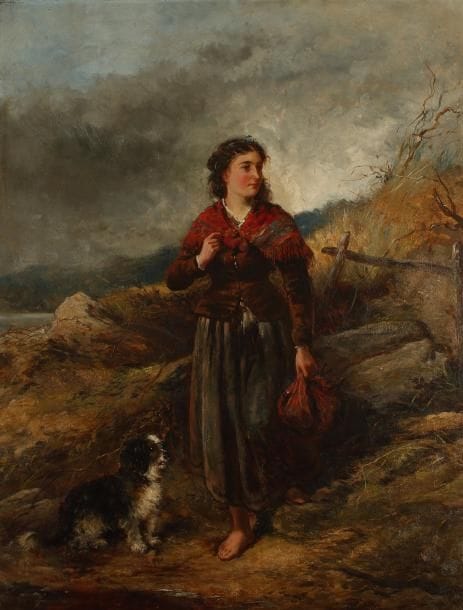 ECOLE ANGLAISE DU XIXe SIÈCLE
Jeune femme sur la lande Sur sa toile d'origine (Geo Rowney). 92 x 72 cm Accidents.